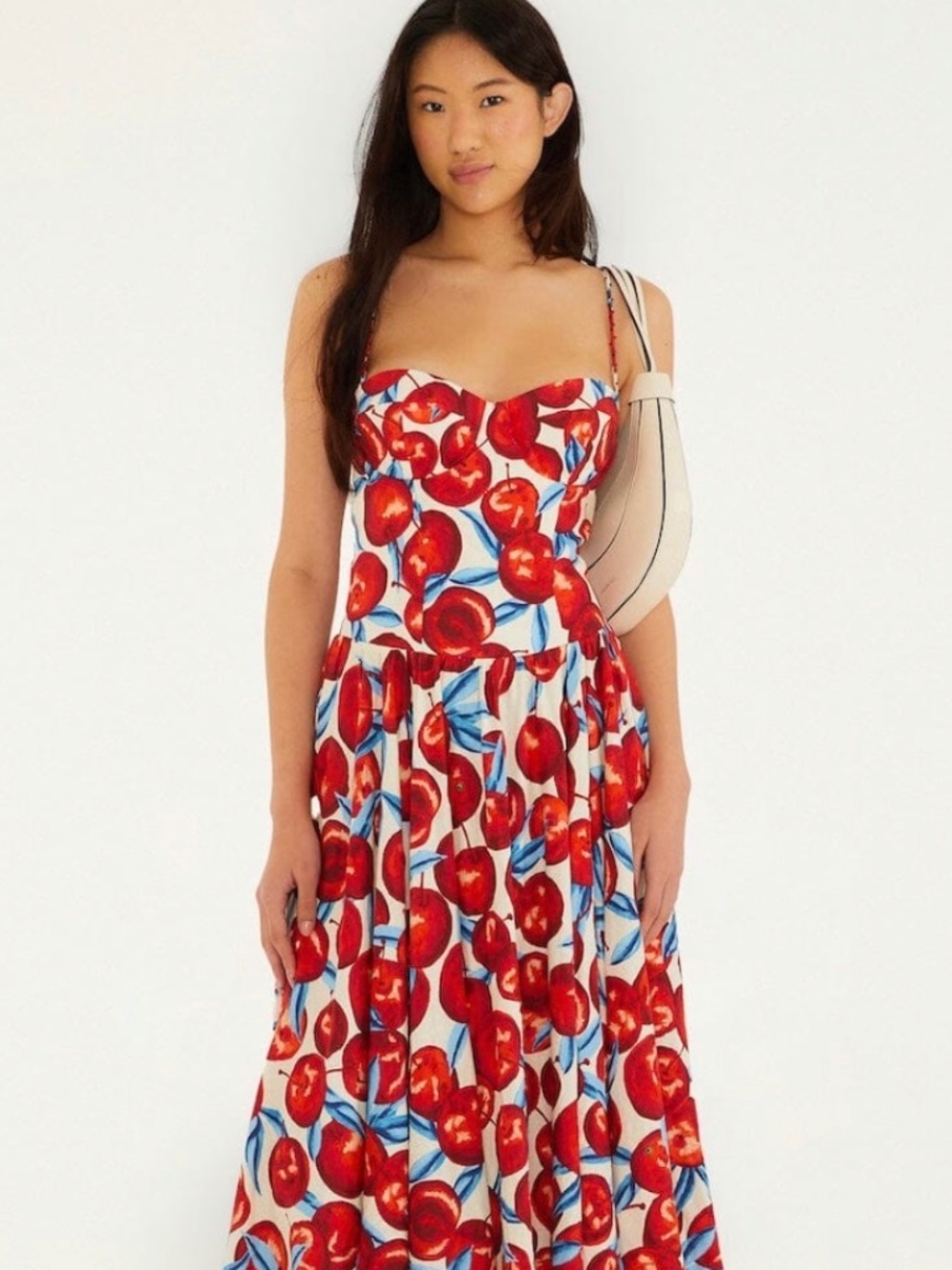Farm Rio cherry blossom sleeveless corset midi dress